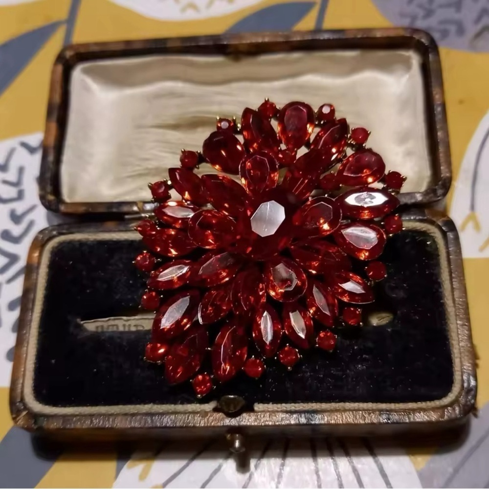 Elegant Red Floral Brooch